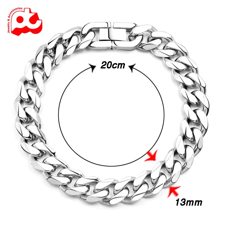 Lắc tay nam lặc đơn kiểu vác cạnh inox cao cấp rẻ đẹp khóa bộ cao cấp titan trangsucpt kích cỡ 13mm màu trắng PTLTNA13