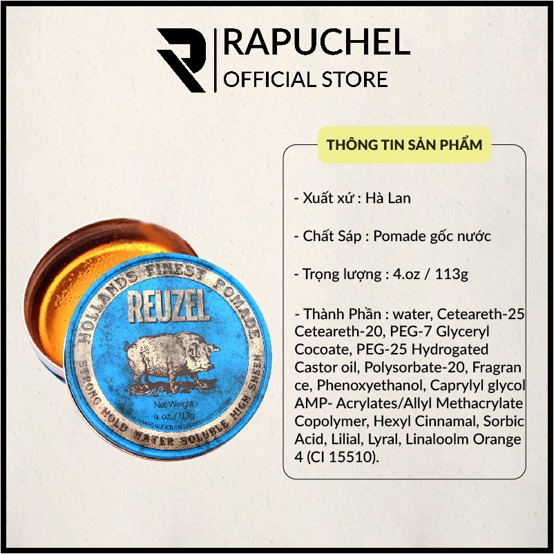 Sáp vuốt tóc nam Reuzel Blue chính hãng thơm giữ nếp Rapuchel Store RX01