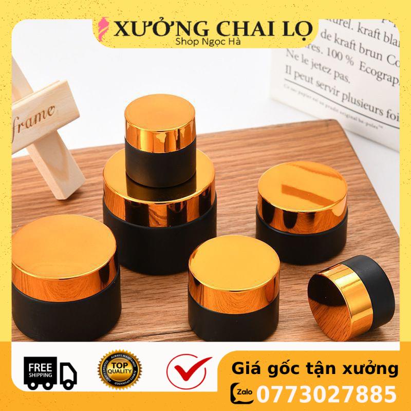 Hũ Chiết Mỹ Phẩm ❤ GIÁ RẺ NHẤT ❤ Hũ Chiết Mỹ Phẩm Thủy Tinh Nâu 50g,100g Nắp Vàng, Đen đựng kem face , phụ kiện du lịch