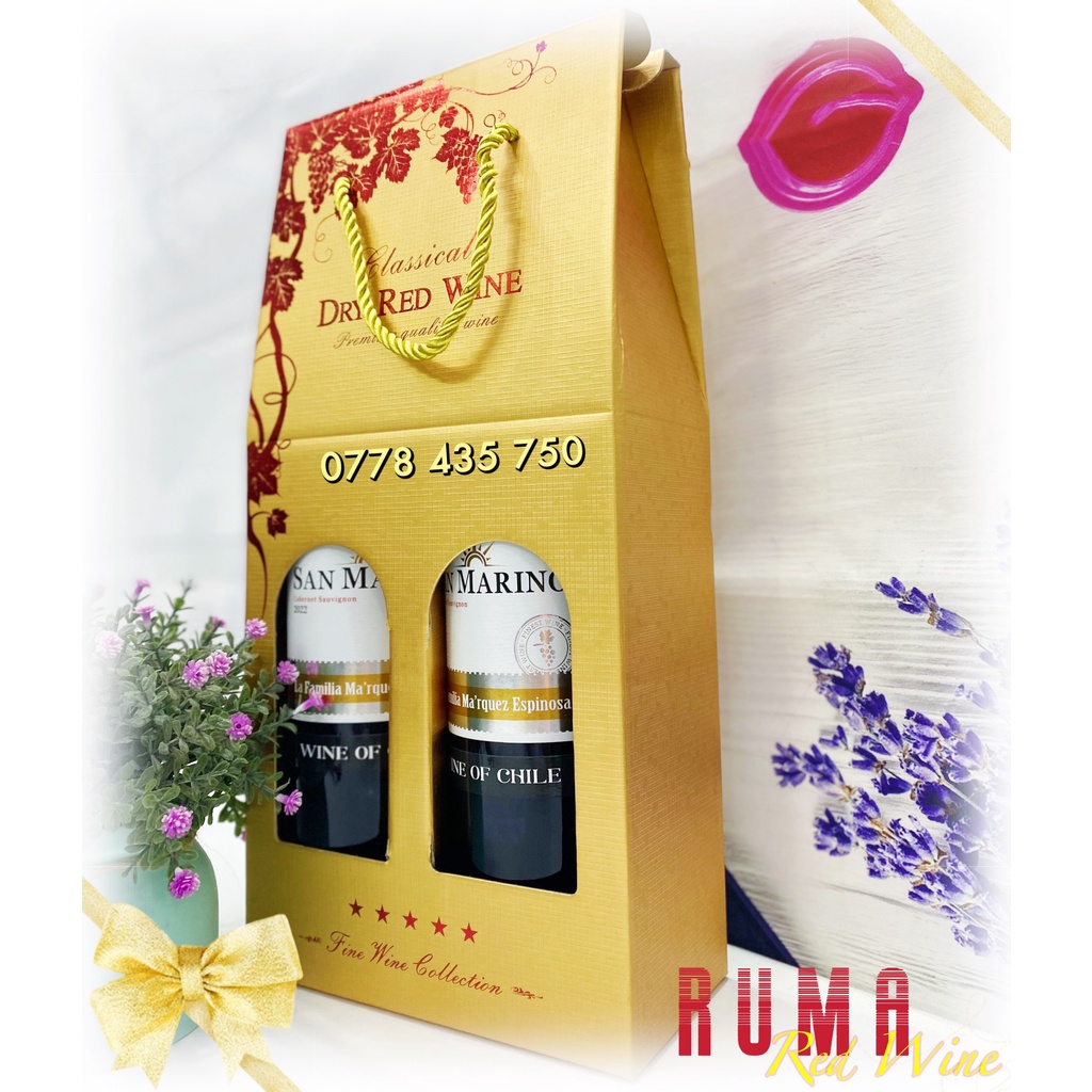 Hộp giấy 2 chai rượu vang Chile San Marino