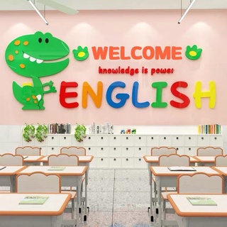 Tranh dán tường mica dán nổi english khủng long trang trí phòng ngủ, lớp học, trung tâm tiếng anh, khu vui chơi cho bé