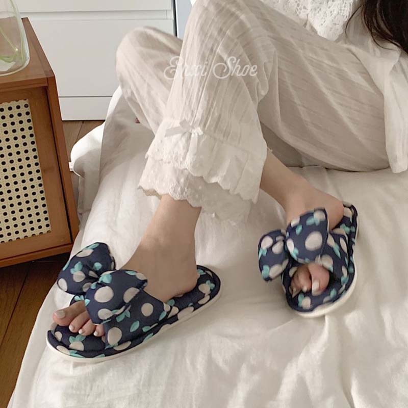 Oeteo Dép Đi Trong Nhà Đế Bằng Đính Nơ Xinh Xắn Cho Nữ