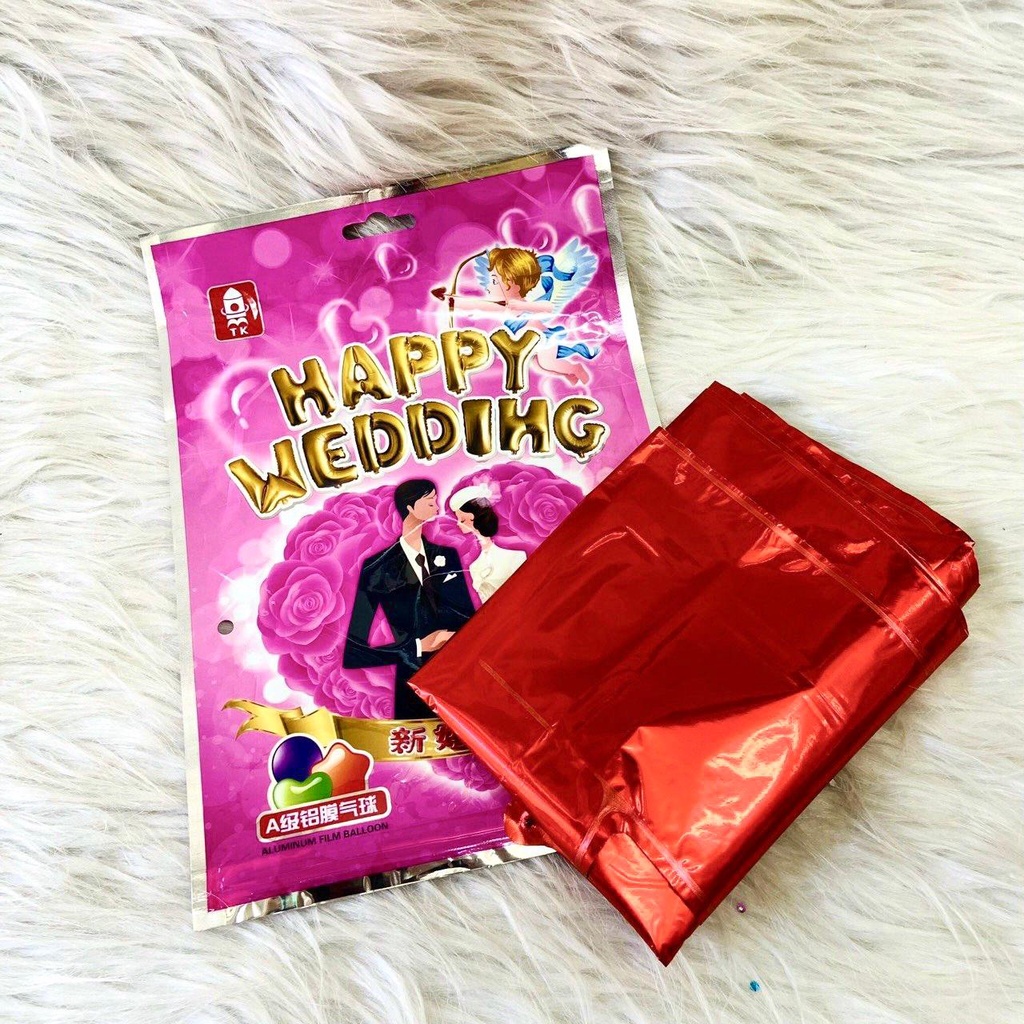 Bóng kiếng Happy Wedding trang trí đẹp dành cho tiệc kỷ niệm ngày cưới anniversay