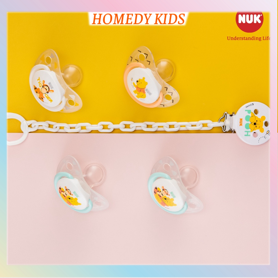 Dây đeo ti giả NUK nhựa Tritan thân thiện cho bé 0-36 tháng siêu nhẹ nhiều họa tiết 220mm Homedy Kids