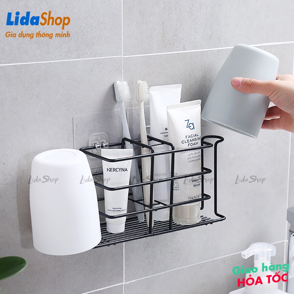 Kệ đựng đồ nhà tắm dán tường Lidashop, giá để đồ nhà tắm đựng bàn chải kem đánh răng treo tường