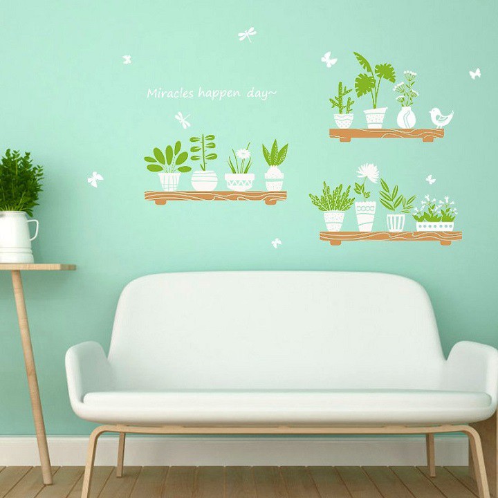 Decal dán tường chậu cây xanh nhỏ nhắn đáng yêu