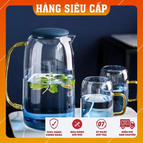 Combo Bộ 1 Bình 4 Cốc Thủy Tinh Ocean Đại Dương Đổi Màu Xanh Nước Biển Đẹp Cao Cấp