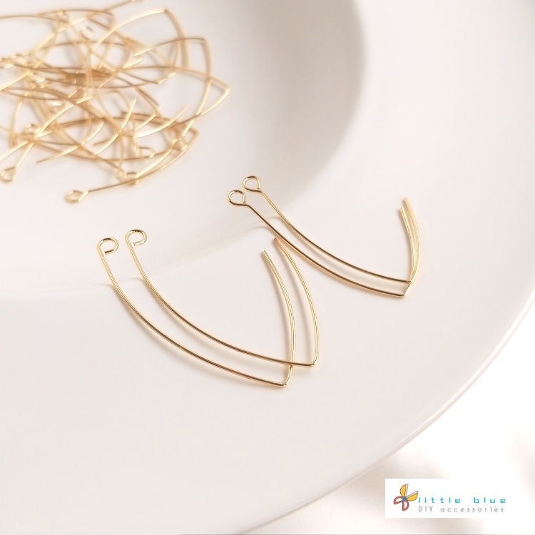 [Little Blu] Bông Tai Móc Dài Hình Chữ V Bằng Đồng 14K Màu Vàng Cá Tính Hợp Thời Trang
