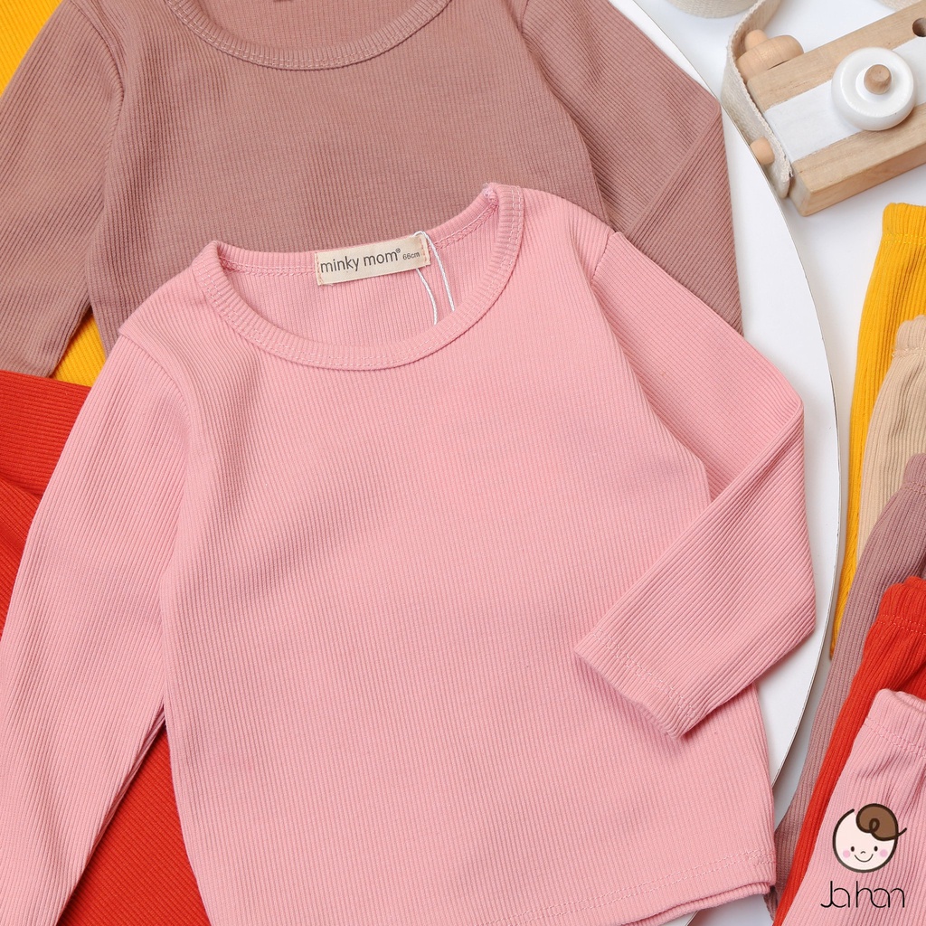 Bộ quần áo dài tay len tăm Củ tỏi thu đông cho bé trai bé gái Minky Mom quần cạp cao mềm mại thoải mái