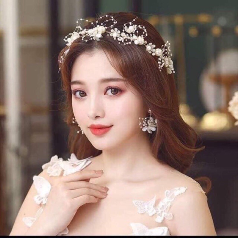 🎀CÀI TÓC CÔ DÂU🎀kèm bông tai đính ngọc nhựa loại đẹp