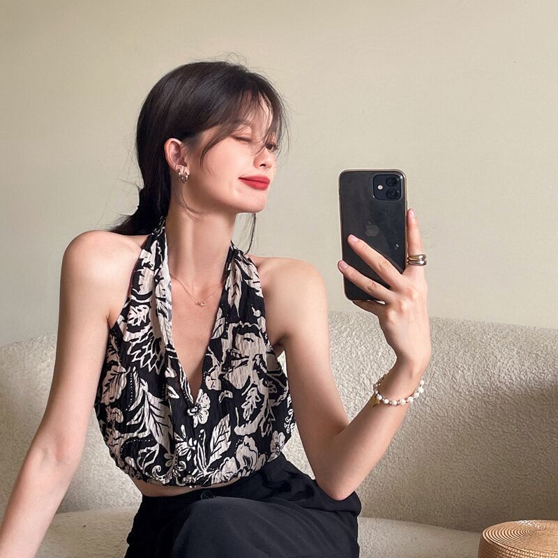 Áo kiểu croptop cổ yếm thời trang mùa hè quyến rũ dành cho nữ