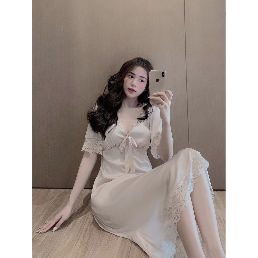 (M.62) Váy ngủ lụa sexy cao cấp, sang chảnh Đầm mặc nhà gợi cảm quyến rũ