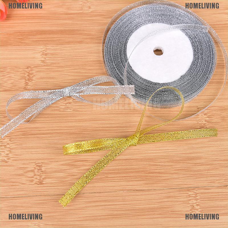 Cuộn Dây Ruy Băng Lụa Satin Màu Vàng / Bạc 25 Yards Dùng Trang Trí Giáng Sinh DIY