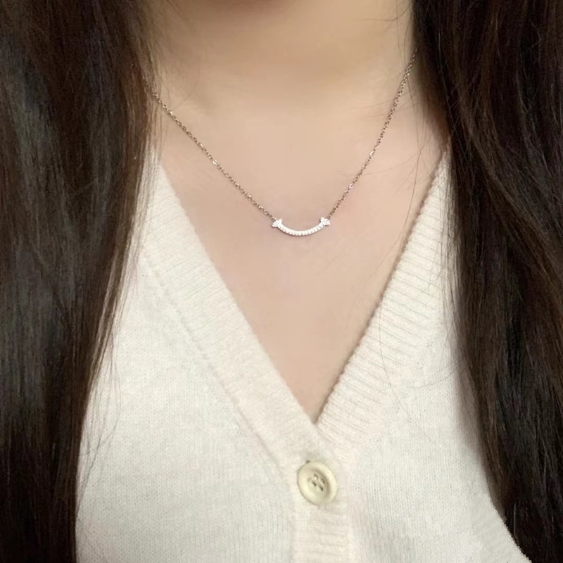 We Flower Vòng Cổ Mạ Bạc 925 Mặt Cười Đính Đá Zircon Thanh Lịch Thời Trang Cho Nữ