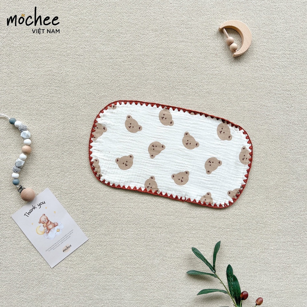 Gối xô thấm mồ hôi Mochee cho bé sơ sinh, gối vải xô muslin hữu cơ 15x30 cm - Monnie Kids