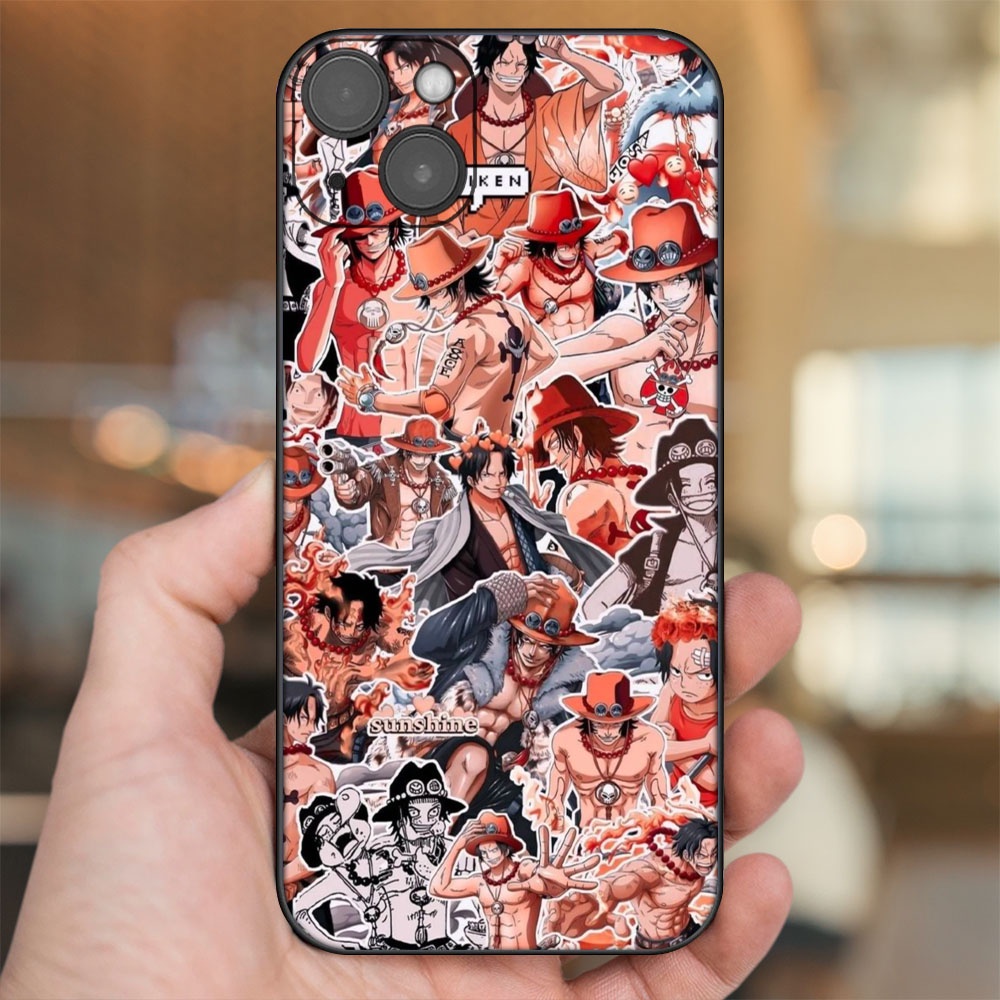 Ốp lưng iPhone 14 Plus dẻo đen cạnh vuông in hình Ace One Piece