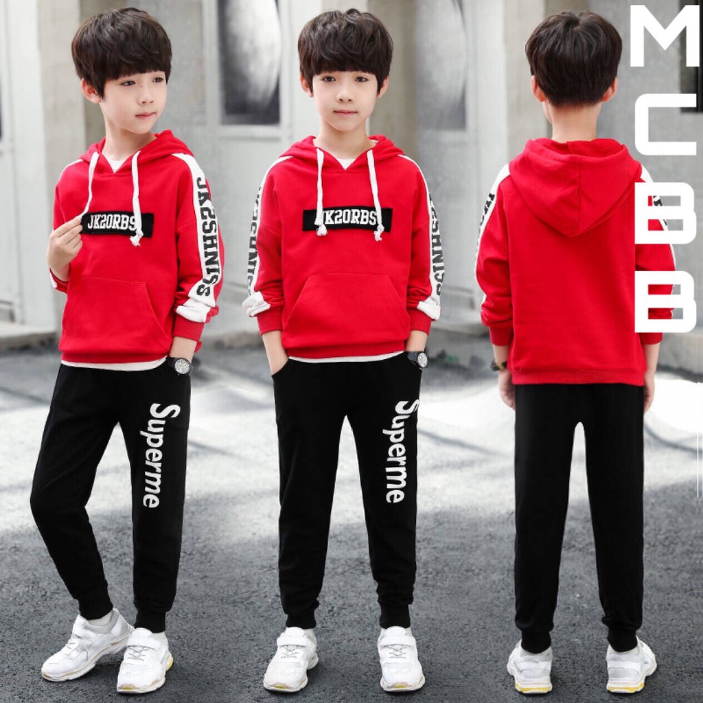 MCBB - 7-23 Kg 100% Vải Cotton Mỏng Đồ Bộ Bé Trai & Ba Áo Thun Dài Tay Bé Trai Hoodie Quần Dài Jogger Quần Áo Trẻ Em Nam