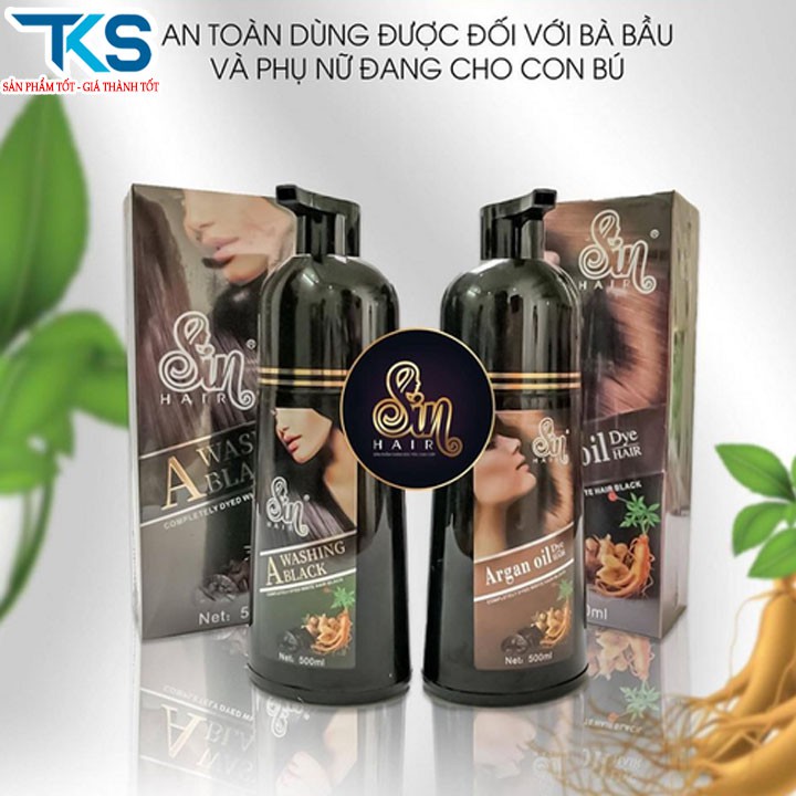 Dầu gội thảo dược nhân sâm Sin Hair nhuộm tóc Đen/Nâu giúp phủ kín tóc bạc cho người già | BigBuy360 - bigbuy360.vn