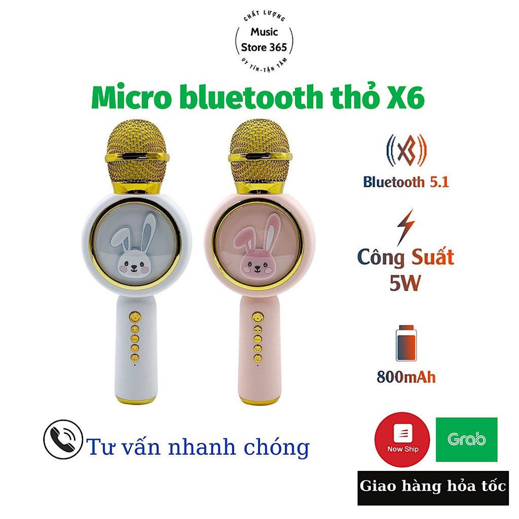 MICRO KARAOKE BLUETOOTH KHÔNG DÂY KÈM LOA X6 HÌNH THỎ ĐÁNG YÊU ÂM THANH HAY TRẦM ẤM HÁT HAY BẮT GIỌNG