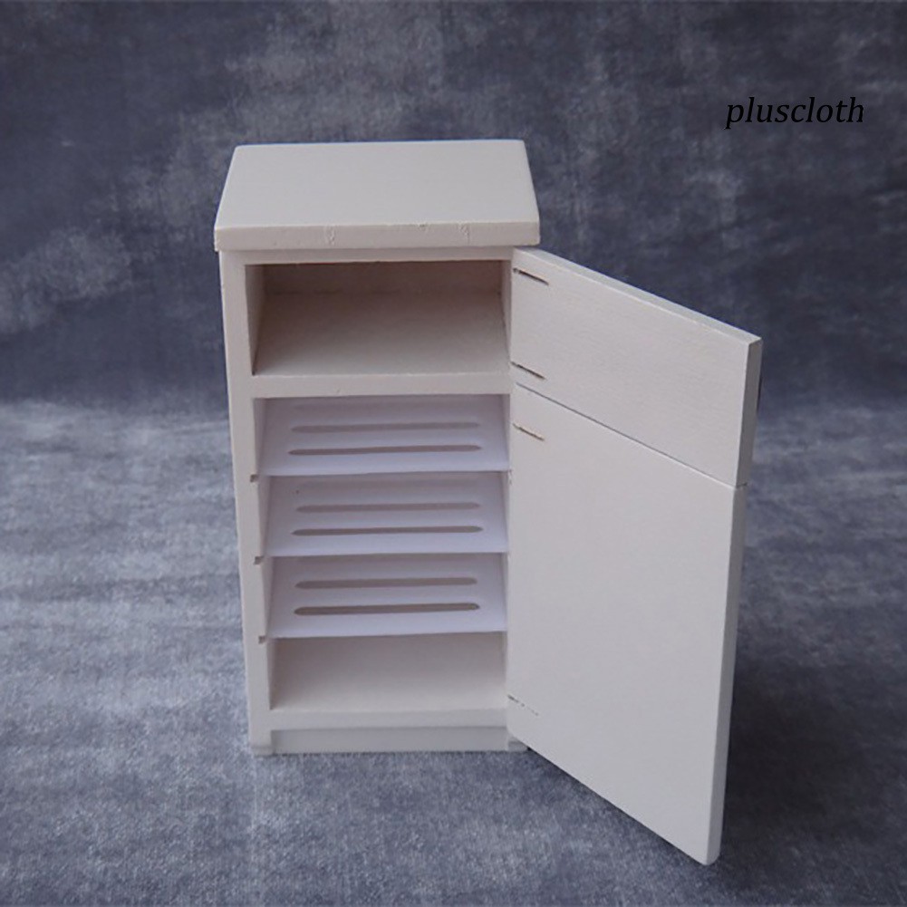 Tủ lạnh mini bằng gỗ xinh xắn dành cho nhà búp bê tỉ lệ 1 / 12
