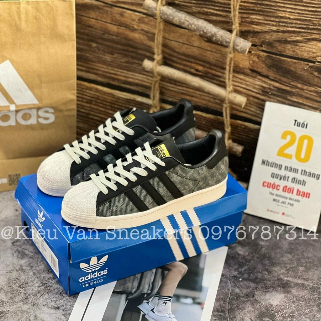Giày Thể Thao Superstar Denim Plack Grey x Atmos Giày Adidas Mũi Sò Vải Bò Đen Họa Tiết Chìm Lai Au