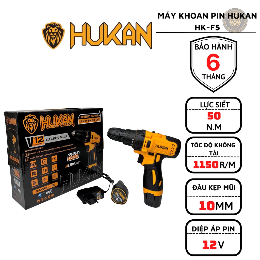 Máy khoan pin 12v HUKAN F5 bắn vít không dây kèm 2 pin 1 sạc