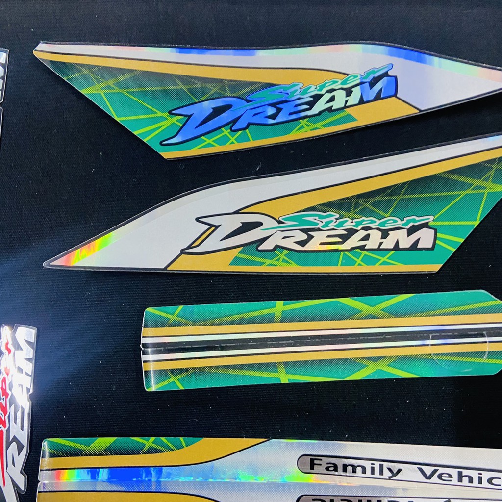Bộ tem rời dán xe EX5, Super Dream đời 2010 màu XANH CROM BÓNG chất liệu như zin