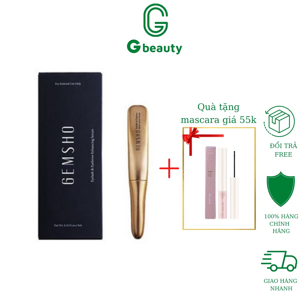 Serum dưỡng mi Gemsho chính hãng kích thích dưỡng tự nhiên, tặng kèm ngay 1 cây mascara siêu dài cong mihãng