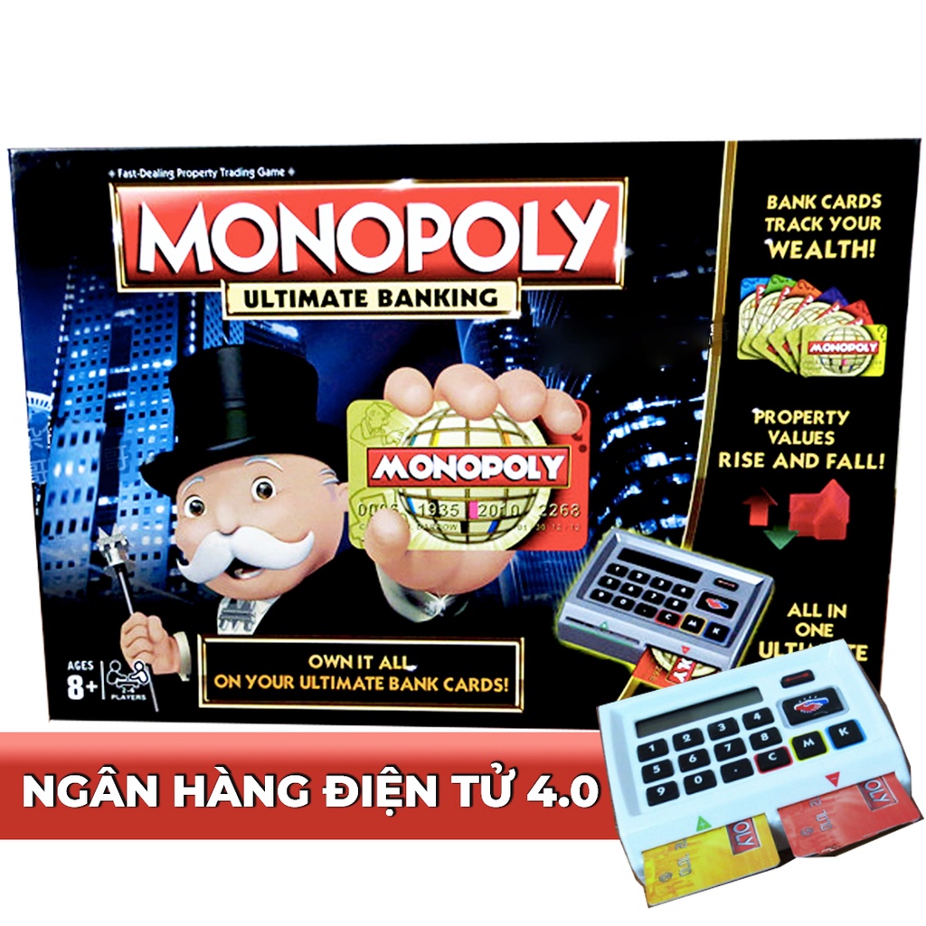 Cờ Tỷ Phú Monopoly 4.0 Có Máy Ngân Hàng điện tử quẹt thẻ ATM tự động,Bộ Board game monopoly