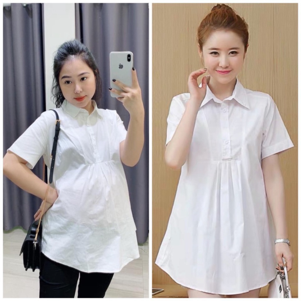 Áo bầu sơ mi trắng - Áo bầu công sở đẹp - Tổng kho váy bầu - HT-KidsMomy Cam Kết Uy Tín