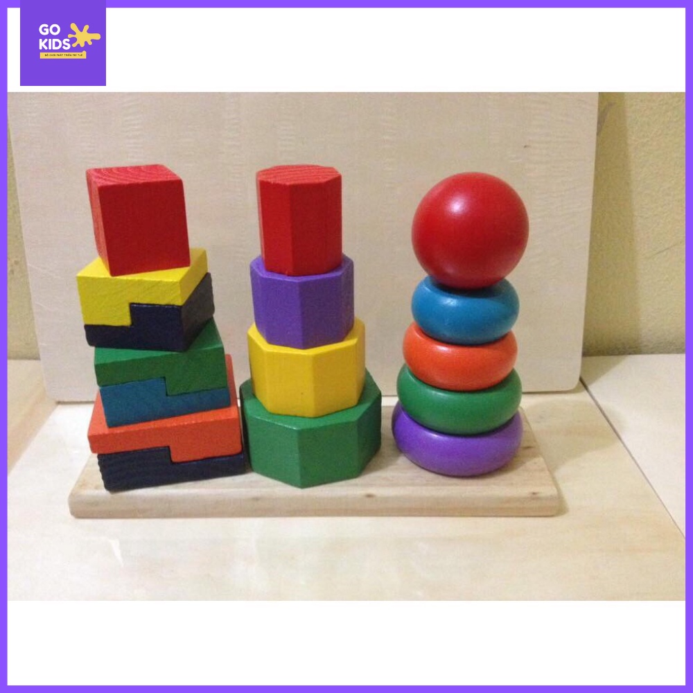 Đồ chơi gỗ montessori- Tháp xếp chồng 3 cột size nhỏ