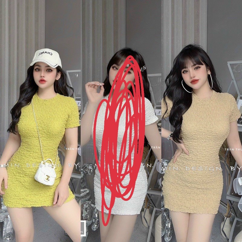 đầm xốp cổ tròn tay ngắn k