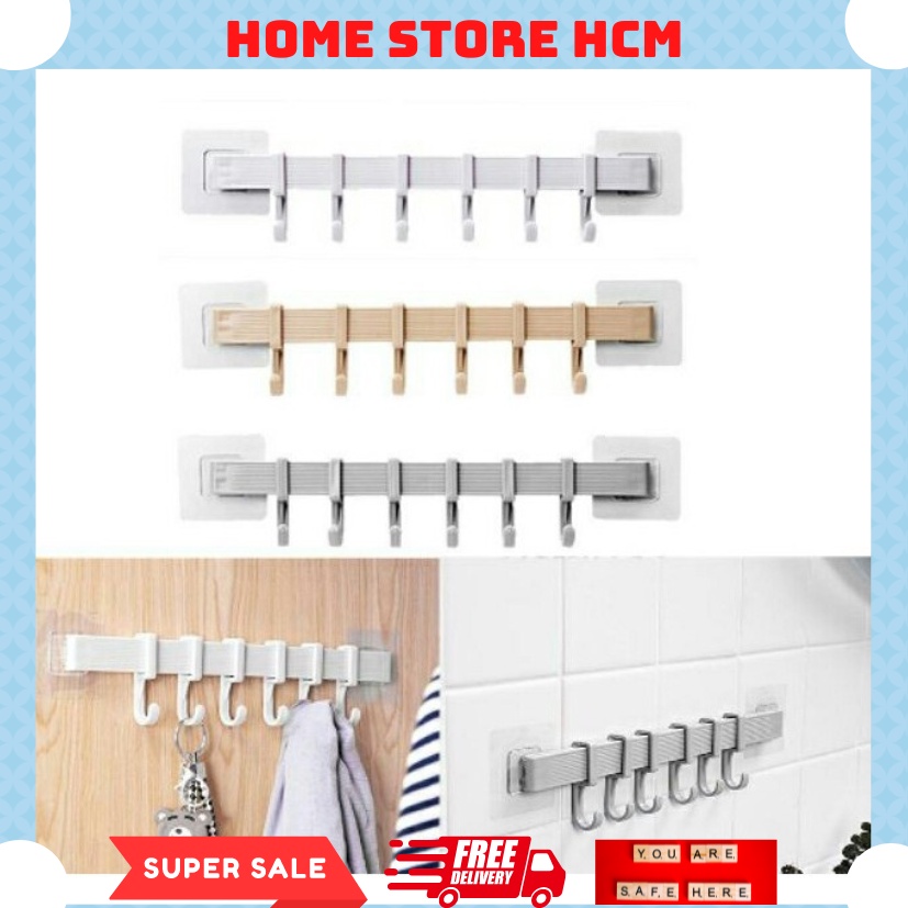 Thanh móc treo đồ 6 móc siêu dính dán tường nhà tắm, nhà bếp, tủ quần áo