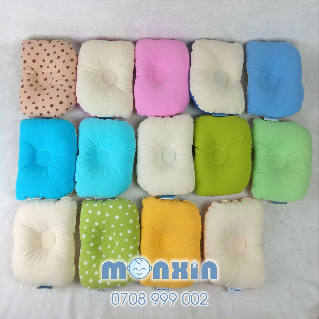 Gối lõm cho bé sơ sinh hỗ trợ chống bẹt đầu chất vải cotton xốp siêu đáng yêu Monxin