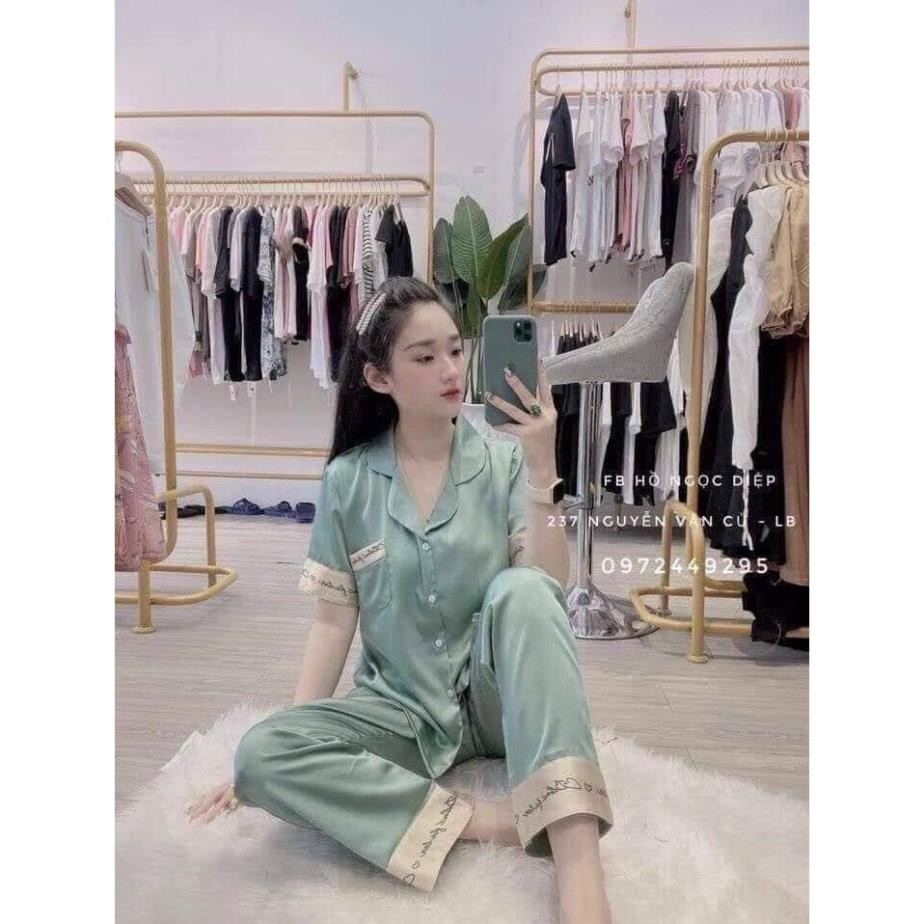 Bộ Đồ Pijama - Bộ Lụa Satin Mặc Nhà Cộc Tay Quần Dài Họa Tiết  Cao Cấp[Hình Ảnh Thực Tế SP]