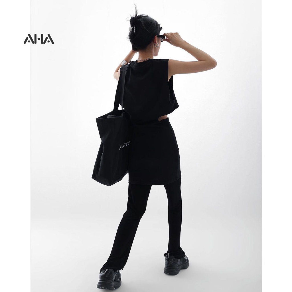 Túi xách AHA official canvas cỡ lớn đính hạt tròn in họa tiết dễ thương