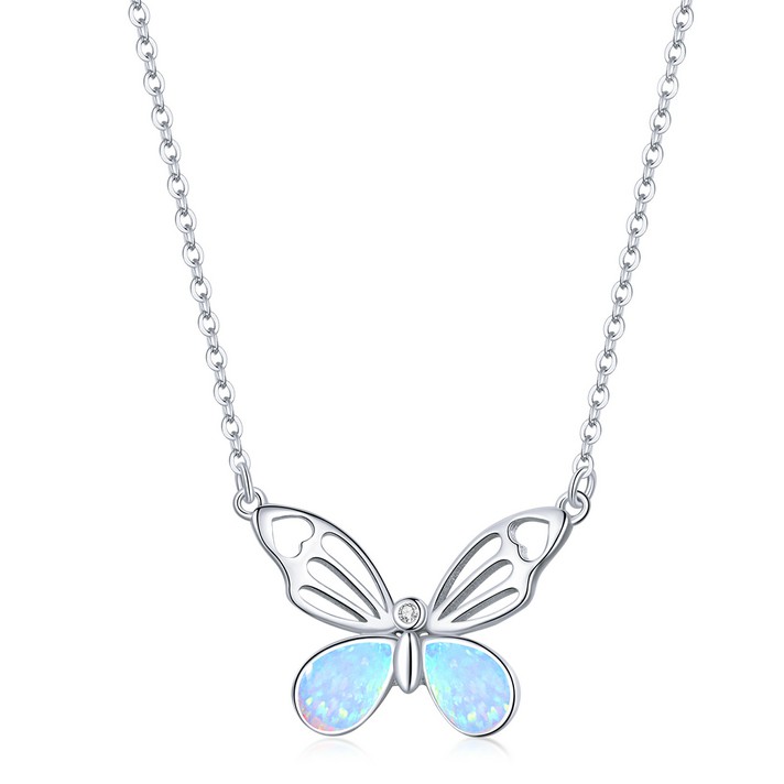 Dây Chuyền Bamoer BSN216 Bạc Sterling 925 Mặt Hình Bướm Đính Đá Màu Trắng Sang trọng Cho Nữ