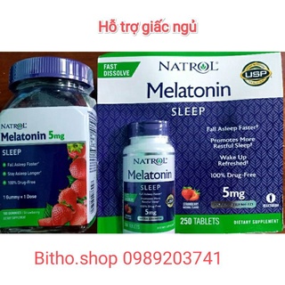 Kẹo dẻo/ viên ngậm hỗ trợ ngủ ngon giấc Natrol Melatonin 5 mg Sleep