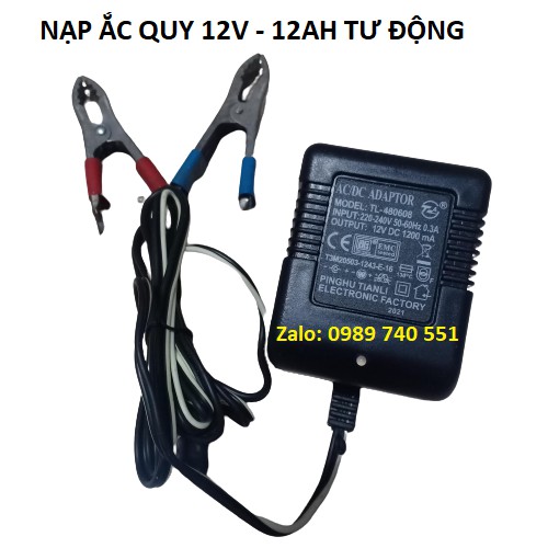 Sạc ắc quy 12v 1200mA ( loại tốt có đèn báo nạp, tự động ngắt khi đầy)