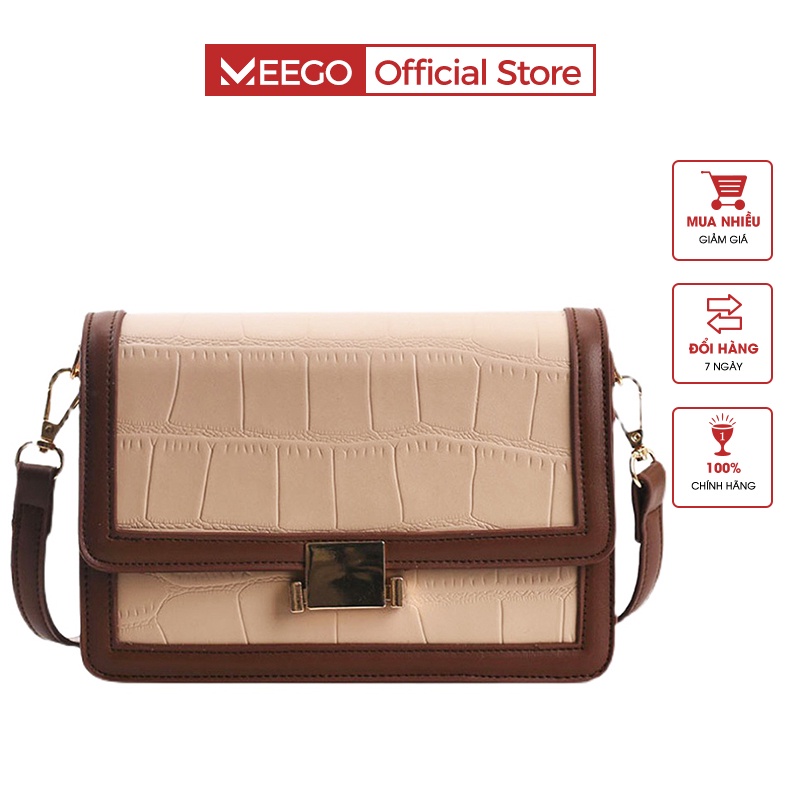 Túi Đeo Chéo Da Vân Rắn Khóa Vuông Kiểu Dáng Trẻ Trung Thương Hiệu MEEGO G0012