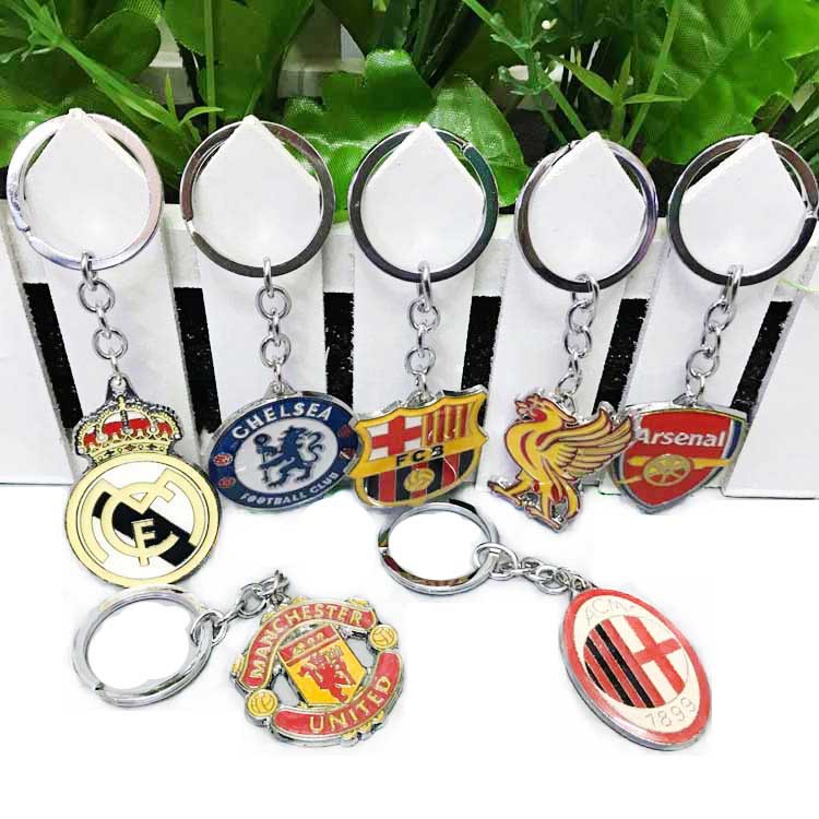 Móc khóa bóng đá 2 mặt kim loại Manchester United, Chelsea, Liverpool, Arsenal, Real, Barca,...