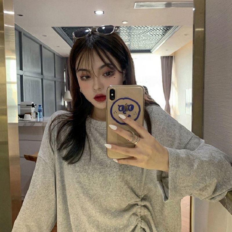 Áo Thun Tay Dài Phối Dây Rút Phong Cách Hong Kong Thời Trang Cho Nữ