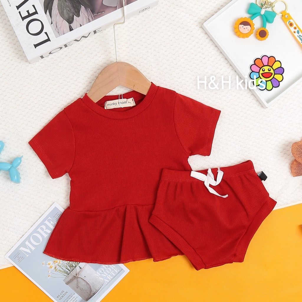 [Bé 7-19kg] Bộ ngắn tay thun gân tâm mềm mịn MINKY MOM cho bé gái từ 7-20kg