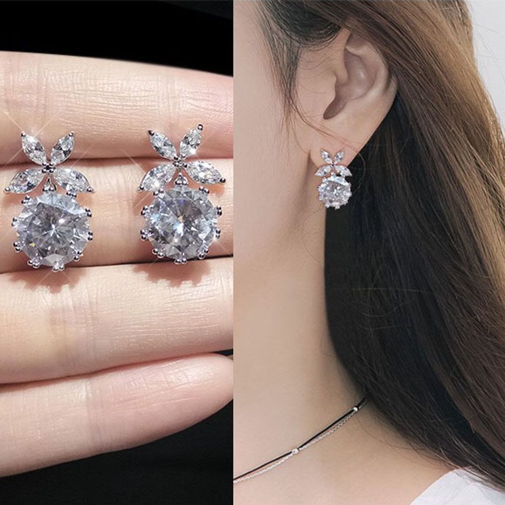 Bông tai dáng thả đính đá nhân tạo mạ bạc 952 sắc màu lấp lánh kiểu Hàn Quốc cho nữ