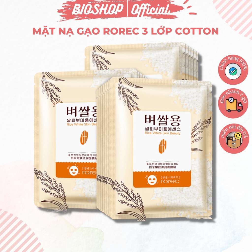 Mặt nạ gạo trắng da wite rice Rorec cao cấp 3 lớp  mask dưỡng da nội địa trung