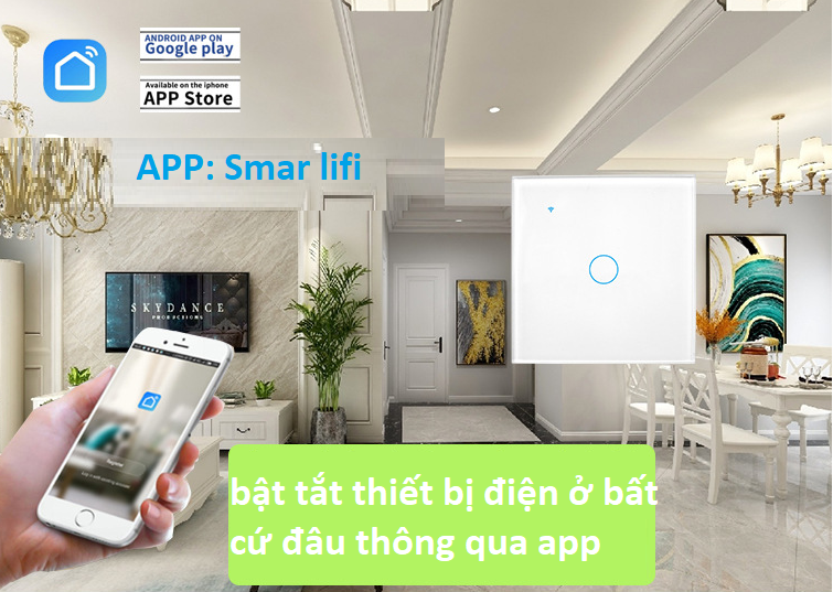 Công tắc wifi tuya smart life nút cảm ứng bật tắt đèn quạt âm tường