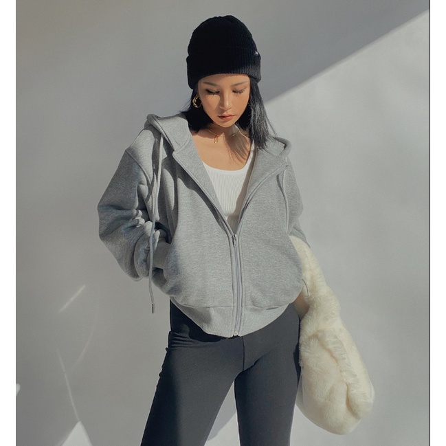 Áo Khoác cardigan Ngắn Dày Dặn Có Khóa Kéo Dáng Rộng Phong Cách Âu Mỹ Thời Trang Cho Nữ