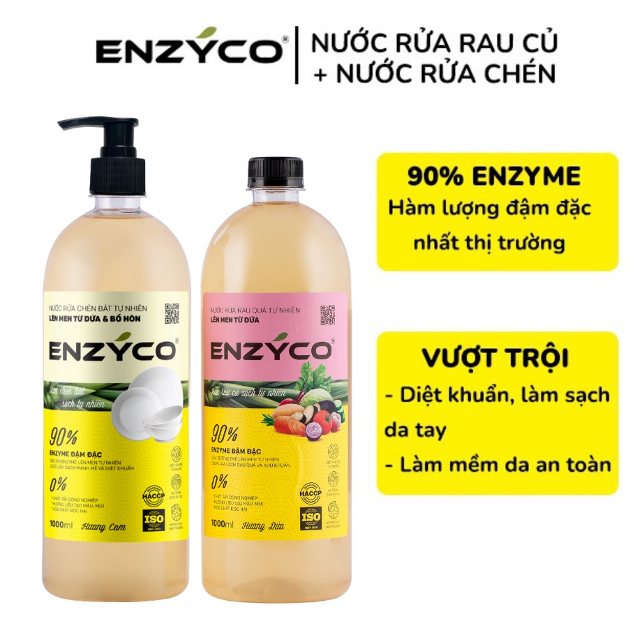 Combo Nước Ngâm Rau Củ Và Nước Rửa Chén Sinh Học ENZYCO An Toàn Không Hóa Chất Dishwashing liquid