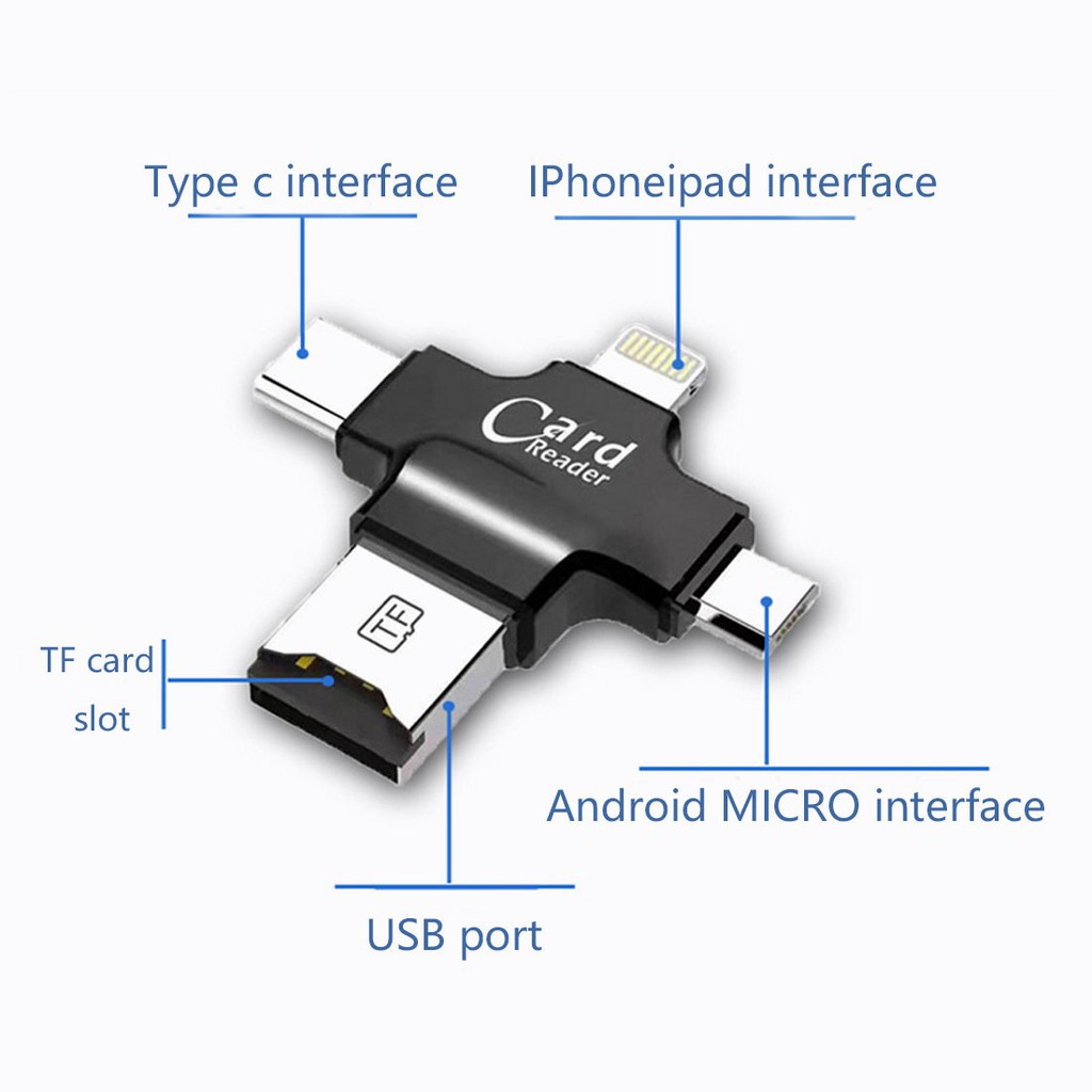 Đầu Đọc Thẻ Nhớ 4 Trong 1 Cổng Type C Lightning Micro Usb 2.0 Micro Usb 2.0