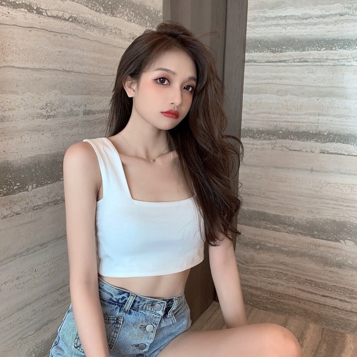 Cocory vn Áo kiểu cổ vuông trễ vai vải cotton cho nữ